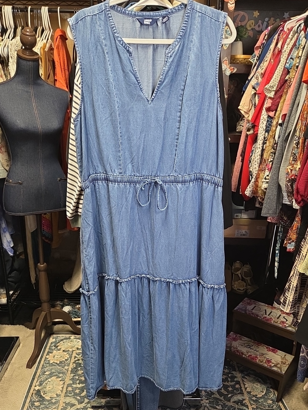 Sleeveless Chambray Midi Dress in Light Blue